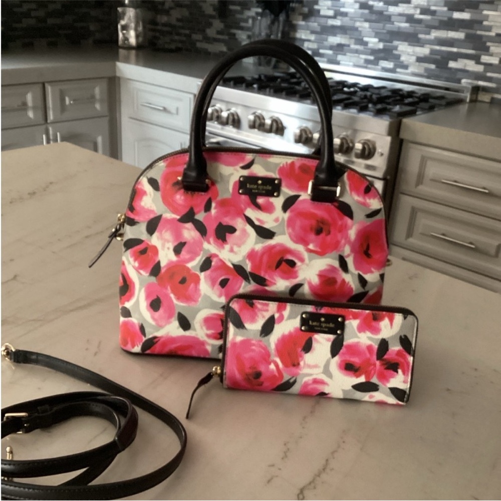 Kate Spade Floral Pink and Black Women's Bag Set